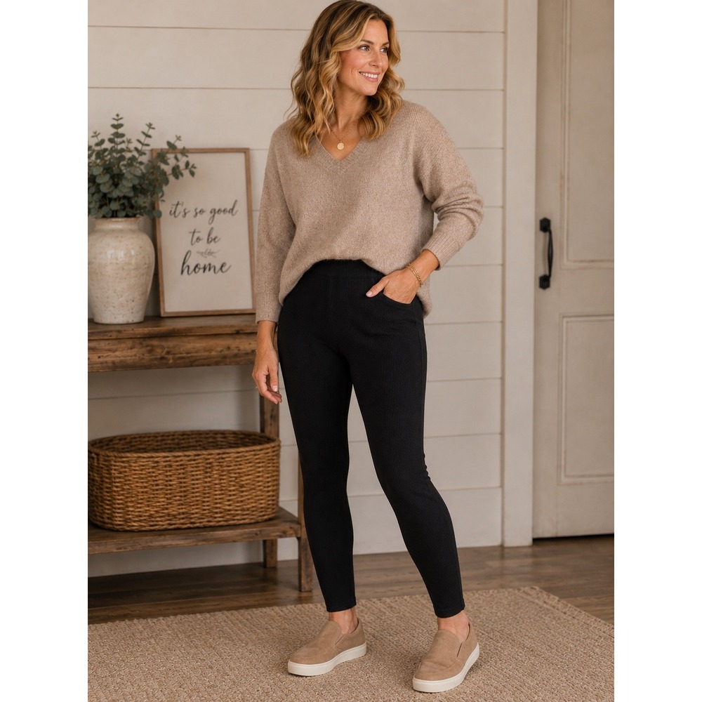 Eloquii Womens 18/20 Black Ribbed Leggings Cotton Spandex Stretch Plus Size